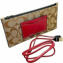 NIB Coach F79849 Boxed Zip Phone Pouch Signature Canvas USB Cord $198 Retail FS - £63.49 GBP