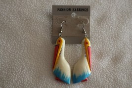 Pelican Flat Acrylic Plastic Hook Earrings Fashion Jewelry Dangle Ocean ~3&quot; - $10.45