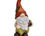 Sitting Gnome with Orange Hat Holding Pinecone Ceramic Garden Statue 8 Inch - $20.98