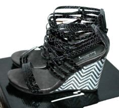 Luichiny Be True Womens Open Toe Wedge Heel Sandals Black Cobra Strappy ... - £21.58 GBP