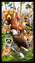 24&quot; X 44&quot; Panel Animals Woodland Animals Foxes Eagles Bear Fabric Panel D482.15 - £18.17 GBP