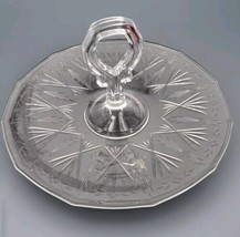 Serving Platter with Center Handle  10.75&quot; x 5&quot; Clear Elegant Etched Gla... - £12.25 GBP