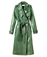 Diseñador Elegante Verde Mujeres Piel de Cordero Largo Gabardina Inviern... - $267.77 CAD+