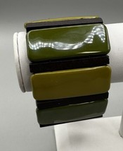 Bracelet  Lucite Wood Panels Style &amp; Co. Green Olive Black @&quot; Wide 7-8&quot; Wrist - £5.31 GBP