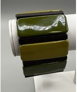 Bracelet  Lucite Wood Panels Style &amp; Co. Green Olive Black @&quot; Wide 7-8&quot; ... - £5.31 GBP