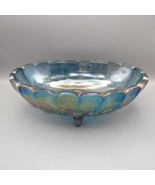 Vintage Indiana Blue Iridescent Carnival Glass 4 Footed Fruit Bowl Harve... - $22.18 CAD
