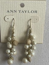 Ann Taylor Women&#39;s Hook Dangle Earrings Gold Tone Faux Pearl Crystal NEW Bridal - £9.92 GBP