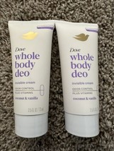 2 Dove Whole Body Deo Cream Coconut &amp; Vanilla 2.5 OZ With Vitamin B3 &amp; E - £9.25 GBP