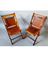 2 50s Solid Wood Slat Back &amp; Seat Folding Chairs MCM Pair/Set Wedding Sh... - $247.49