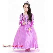 Princess Rapunzel Costume Dress Ball Gown For Girls With Crown And Wand ... - £15.57 GBP+