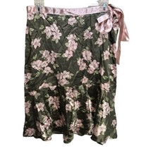 NEW YORK &amp; COMPANY 100% Silk Pink Bow Ribbon Knee Length Floral skirt si... - £19.45 GBP