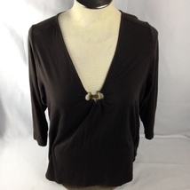 Michael Kors Womens V-Neck Top Blouse 3/4 Sleeves Dark Brown Size 1 X - £12.65 GBP