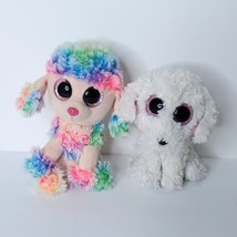 Ty Lot of 2 Poodle Rainbow Pippie Dog Plush Big Eyes Curley Fur Stuffed Animal 6 - £15.78 GBP