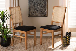 Porter Black Fabric Oak brown Finished 2Pc Rattan Dining Chair Set - $2,871.96 MXN