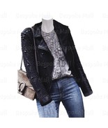 New Handmade Woman&#39;s Full Black Tonal Studded Real Cowhide Leather Jacke... - $529.99