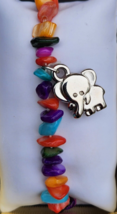 Pretty Colorful Shell Stretch Bracelet with Reversible Elephant Dangle - £3.95 GBP