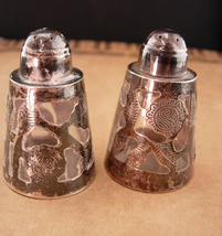 Vintage sterling silver salt pepper set - unusual floral and glass set -... - $85.00