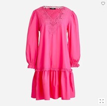 New J Crew Pink Embroidered V-neck Ruffle Long Sleeve Cotton Mini Dress XXS XS - £55.63 GBP