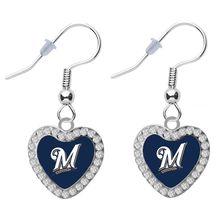 New Milwaukee Brewers MLB Baseball Crystal Heart Earrings Pierced Dangle - $9.85