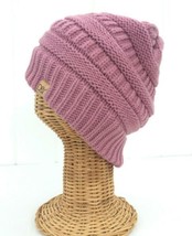 Women&#39;S Solid Mauve Knit Winter Beanie Hat Soft Stretch Thick Baggy Cap ... - £14.37 GBP