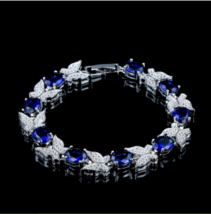 13 CT Oval Cut Blue Sapphire Butterfly Tennis Bracelet 14K White Gold Plated 7&quot; - £111.73 GBP