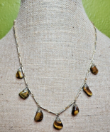 Vintage Tigers Eye 7 Stone Gold Tone 23.5&quot; Necklace - €42,50 EUR