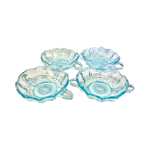 Set of 4 Clear Glass Turquoise Blue 2 Handled Candy/Dessert Bowls 5.5&quot; Vintage - £31.89 GBP
