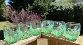 Murano Lowball Stemless Wine Glasses Green Millefiori Crystal Handmade I... - $140.00