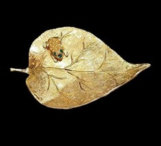 Vintage LEDO 1962 Golden Flower w/Green Rhinestone Frog Toad Estate Broo... - $49.02