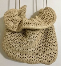 Letisse Lined Drawstring Bag Woven Crocheted with 23&quot; drop leather straps - £30.37 GBP