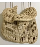 Letisse Lined Drawstring Bag Woven Crocheted with 23&quot; drop leather straps - £30.38 GBP