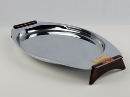Vintage Gourmates Canada Serving tray Chrome w/ Carved bakelite handles ... - £18.94 GBP