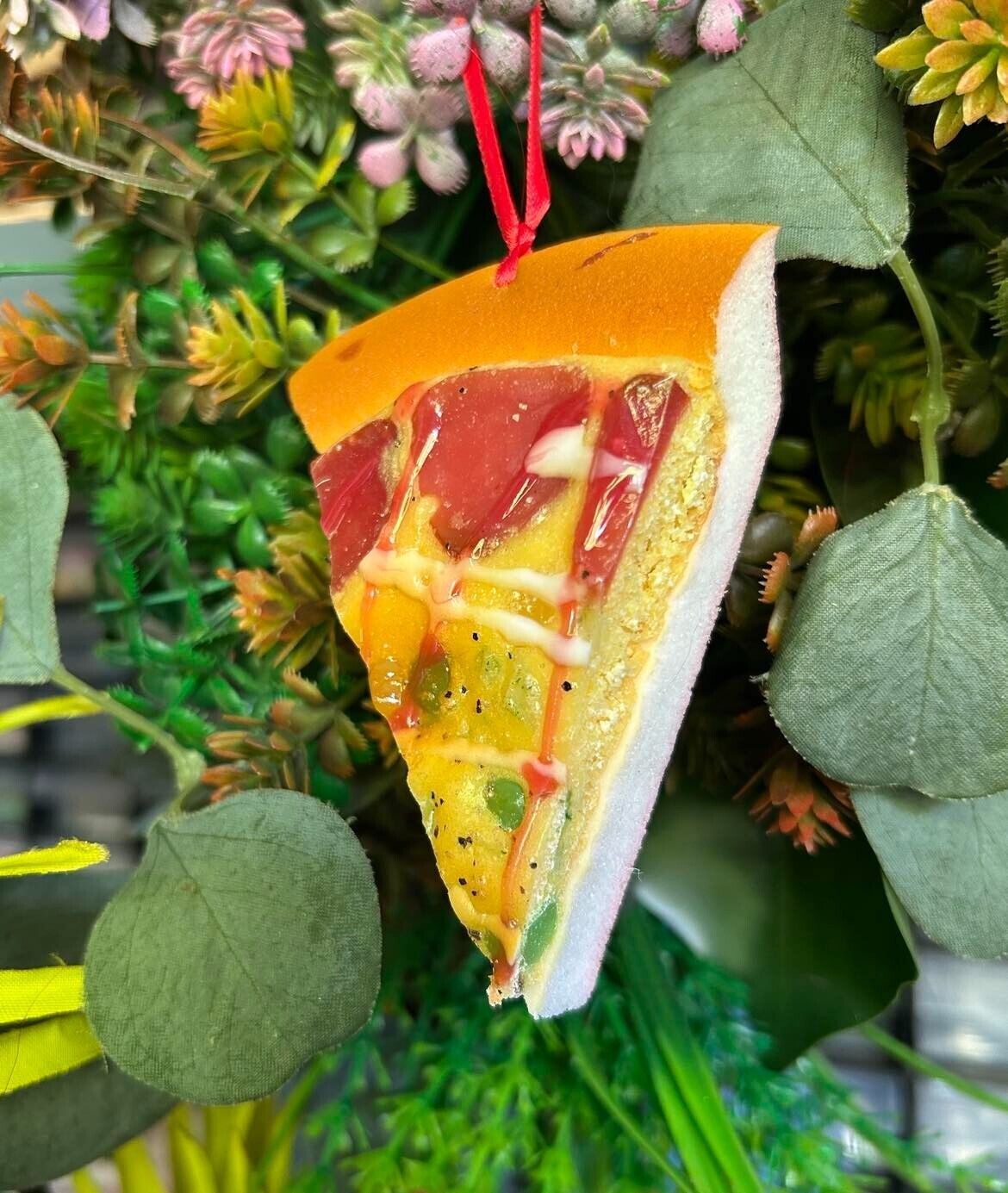 Unique PEPPERONI PIZZA SLICE BAUBLE realistic HANGING decoration CHRISTM... - $12.87