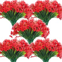 48 Bundles Faux Flowers Outdoor UV Resistant Artificial Fake Plants No Fade Red - £31.65 GBP