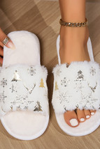 White Christmas Fashion Printed Open Toe Plush Slippers - $174.15 MXN