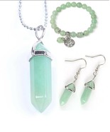 Natural Green Aventurine Jewelry Set. Necklace, Bracelet, Earrings Natur... - $556.84 MXN
