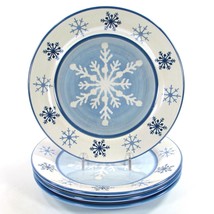 St Nicholas Square® Winter Frost 8.75&quot; Salad Plate Set 4 Large Snowflakes &amp; Blue - £45.39 GBP