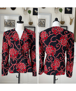 Vintage 80s Gloria Sachs Bergdorf Goodman Silk Red Floral Blazer 8 - €46,34 EUR