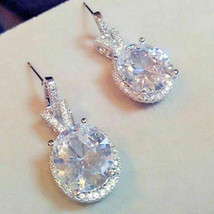 2.00Ct Oval Cut Simulated Diamond Drop/Dangle Earrings 14K White Gold Plated - $74.79