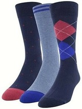 George Men&#39;s Fashion Crew Dress Socks 3 Pair Shoe Size 6-12  Blue Argyle... - £10.92 GBP