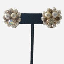 MCM Cluster Bead Faux Pearl Earrings AB Aurora Borealis Glass Japan Vintage 60s - £10.15 GBP