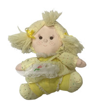 VTG 1982 Dan Dee Cloth Girl 10” Plush Doll Yarn Hair Bonnet Yellow Floral Dress - £39.54 GBP