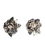 Vtg Robert Faux Pearl Clear Rhinestone Cluster Smoky Grey Clip On Earrin... - €42,88 EUR
