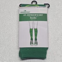 St. Patrick's Day Green Shamrock Smiley Face Tall Socks Womens OSFM - $10.79