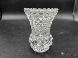 Vintage Small 4&quot; Tall Cut Crystal Toothpick Holder Diamond Pineapple Pattern - £11.70 GBP
