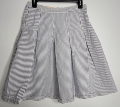 J Crew Skirt Womens Size 4 Navy Blue White Striped Pleated Cotton Knee Length - £15.68 GBP