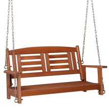 2 Person Porch Swing Bench Wooden Hanging Swing Chair Garden Patio Reddish-Brown - £112.76 GBP
