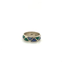 Vtg Sterling Signed 925 SJC Handmade Modern Inlay Multi Stone Ring Band sz 4 1/2 - £35.78 GBP