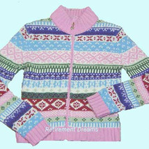 Fair Isle Cardigan Ski Sweater S M Girls Zip Front Colorful NEW - $22.00
