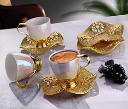 LaModaHome Pearl Espresso Coffee Cups with Saucers Set of 6, Porcelain Turkish A - £46.24 GBP